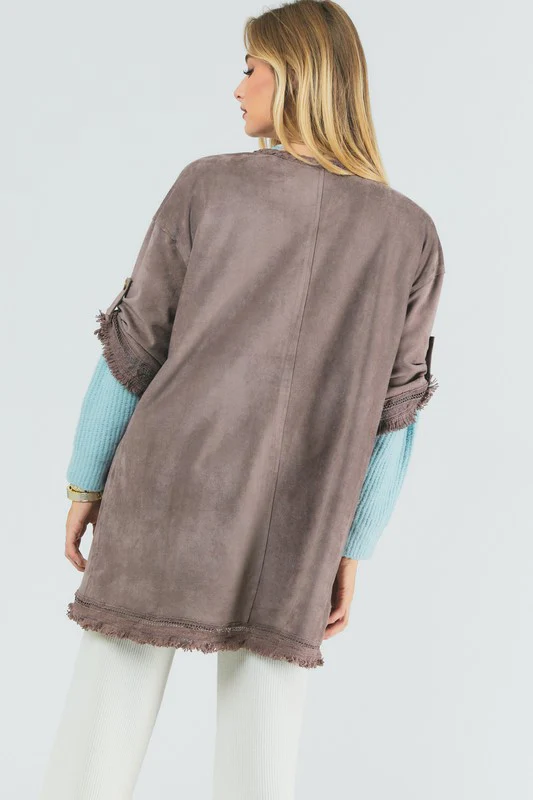 Davi & Dani Suede Fringed Cardigan - Image 3