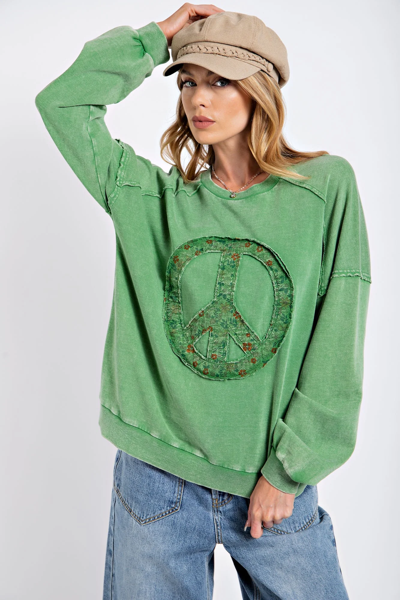 Easel Peace Sign Mineral Washed Sweatshirt - Image 5