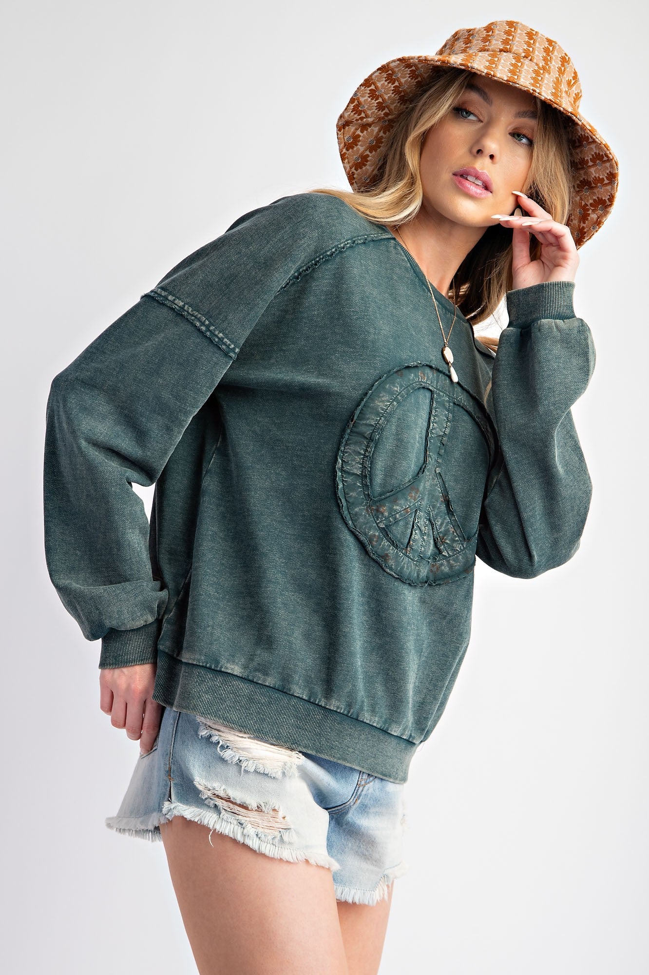 Easel Peace Sign Mineral Washed Sweatshirt - Image 8
