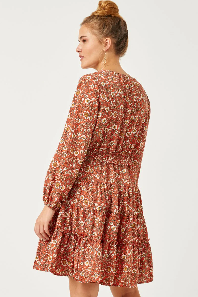 Hayden Smocked Waist Ruffle Tiered V-Neck Dress - Image 3