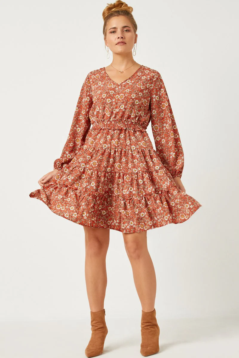 Hayden Smocked Waist Ruffle Tiered V-Neck Dress - Image 4