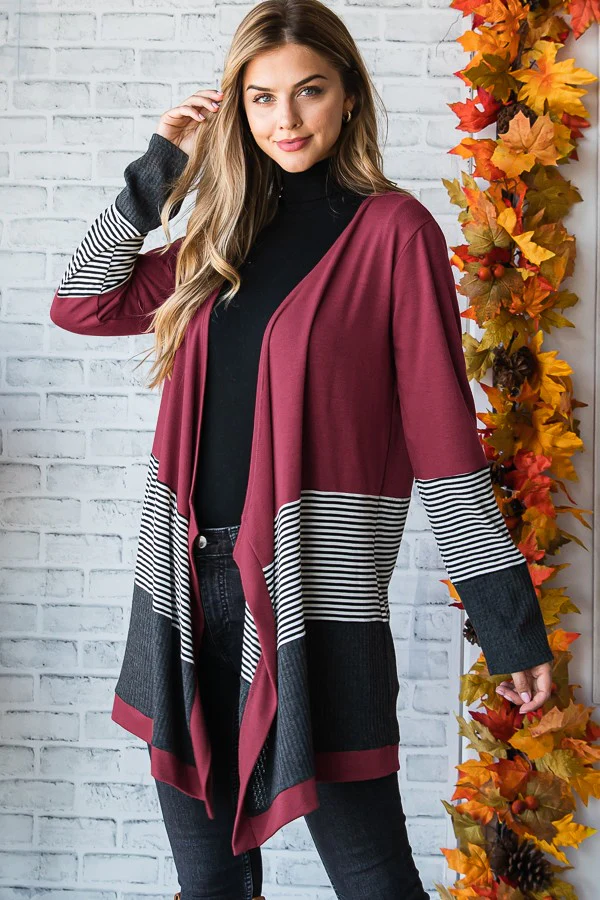 Heimish Long Sleeve  Color Block Open Cardigan - Image 5