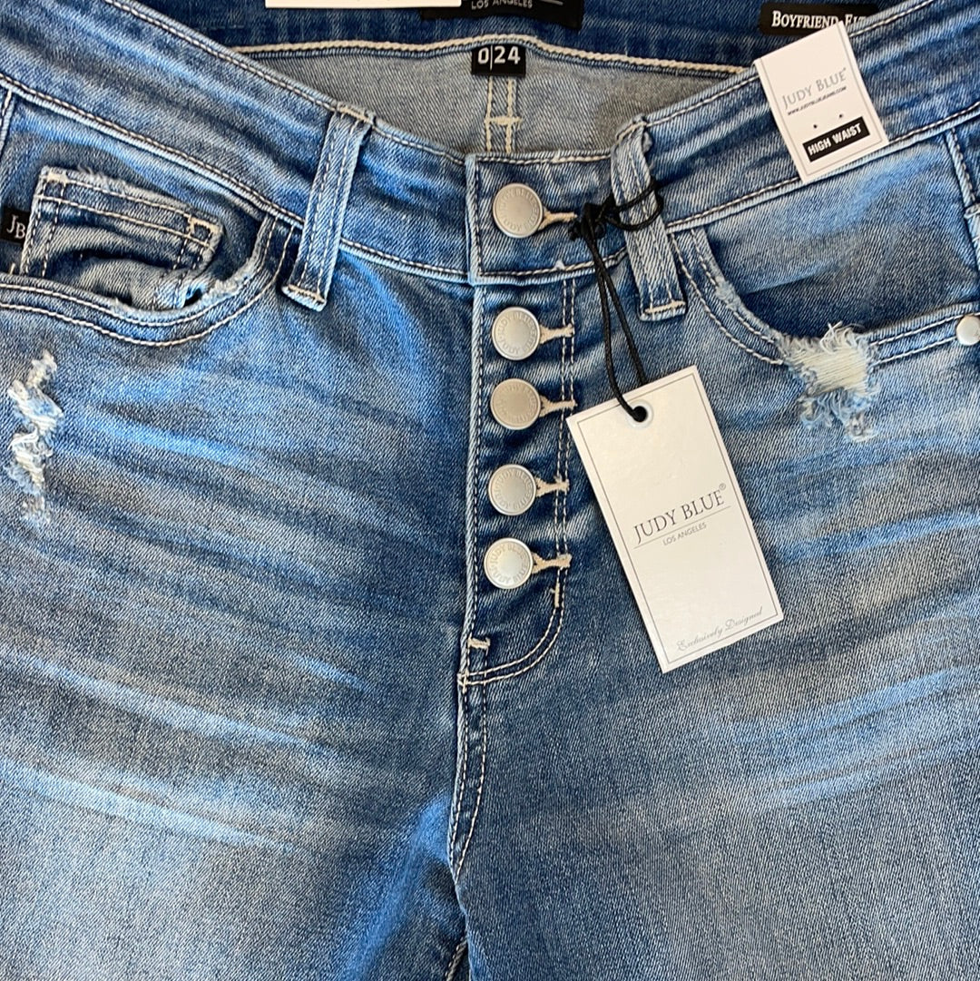 Judy Blue High Waist Light Blue Boyfriend Buttonfly Jeans - Image 3