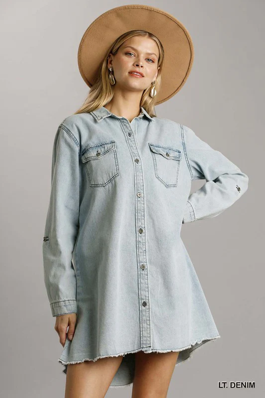 Umgee Button Down Denim Dress - Image 3