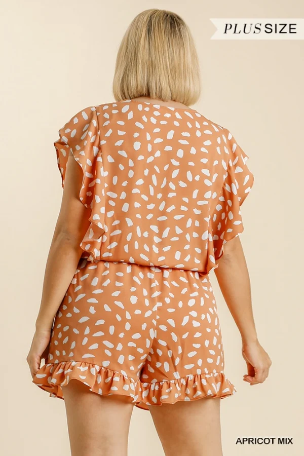 Umgee Apricot V-Neck Dalmatian Print Romper - Image 3