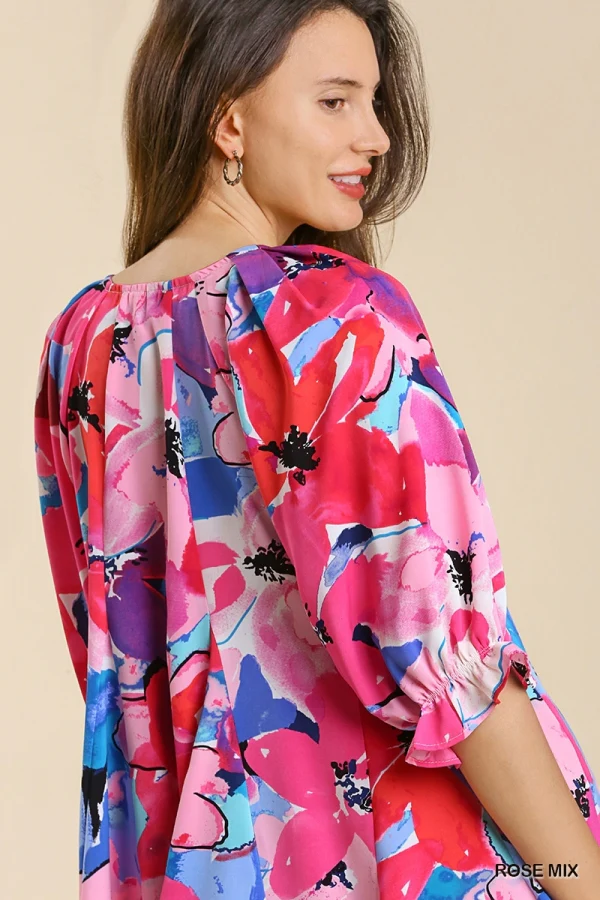 Umgee Floral Print 3/4 Sleeve Top - Image 4