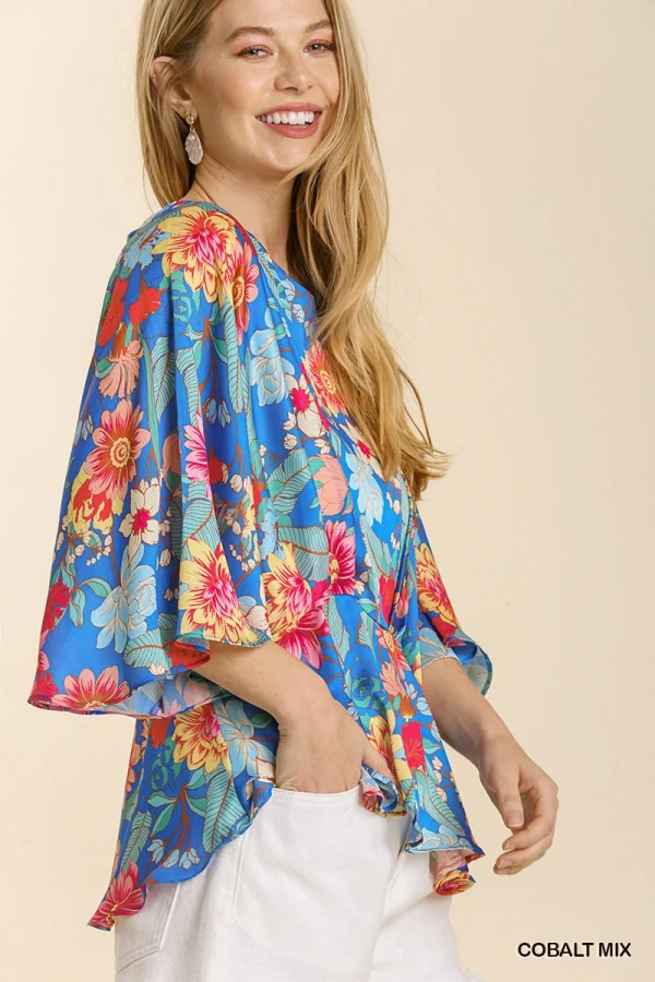Umgee Floral Print Peplum Top - Image 3