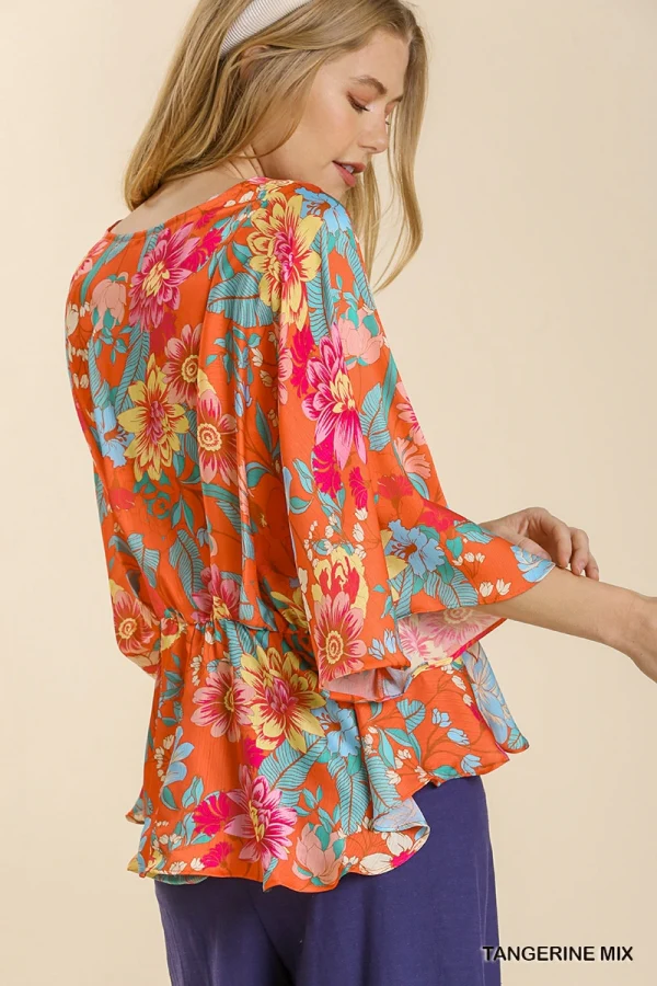Umgee Floral Print Peplum Top - Image 6