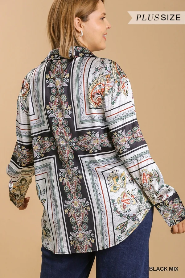 Umgee Satin Print Button Down Low Scoop Tunic - Image 4