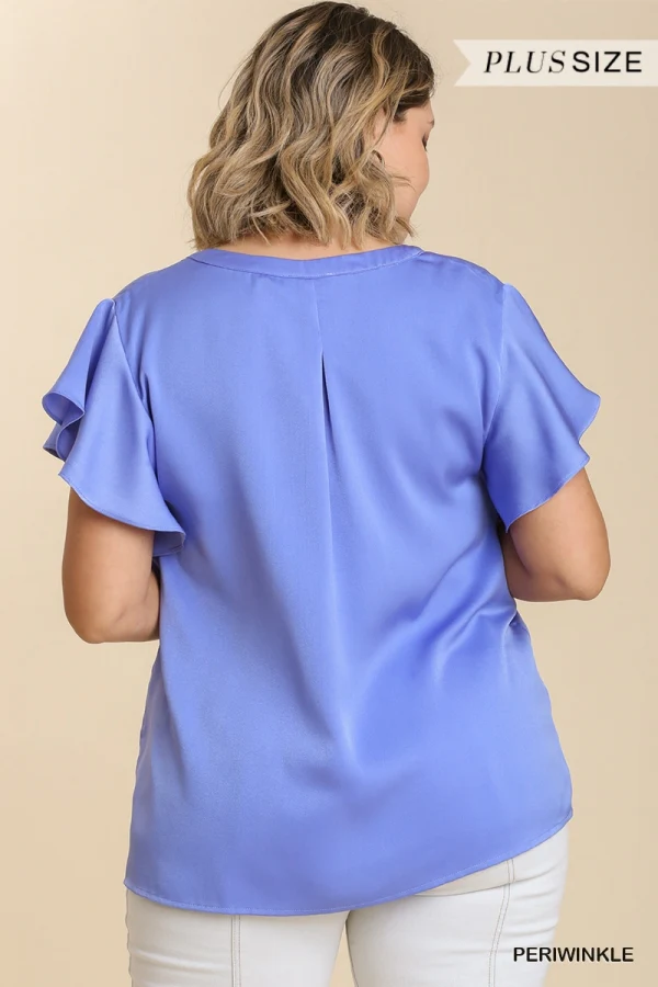 Umgee Satin V-Neck Short Ruffle Sleeve Top - Image 5