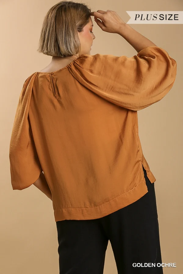 Umgee Washed Satin Balloon Sleeve Top - Image 4