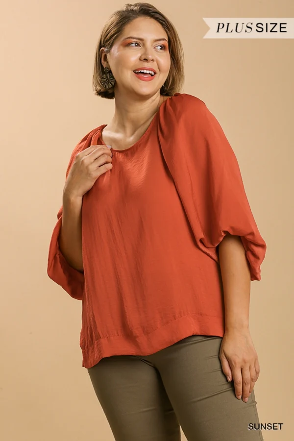 Umgee Washed Satin Balloon Sleeve Top - Image 8